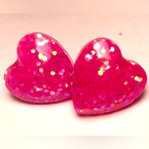Pink glittery heart earrings